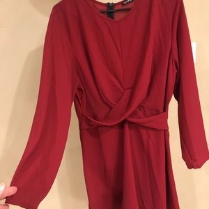 red boohoo dress with twist front, size 16
